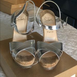 Louboutin silver and cork sandal size 41.5